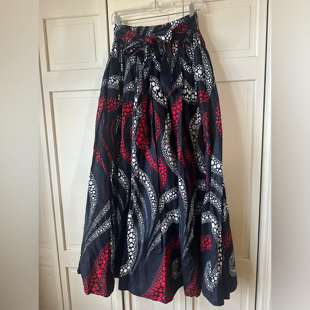 Advance Apparels Black, Red & White Patterned Maxi Skirt